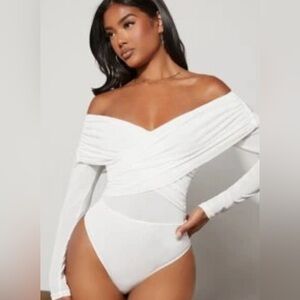 NWT Shein White Mesh Overlay Bodysuit